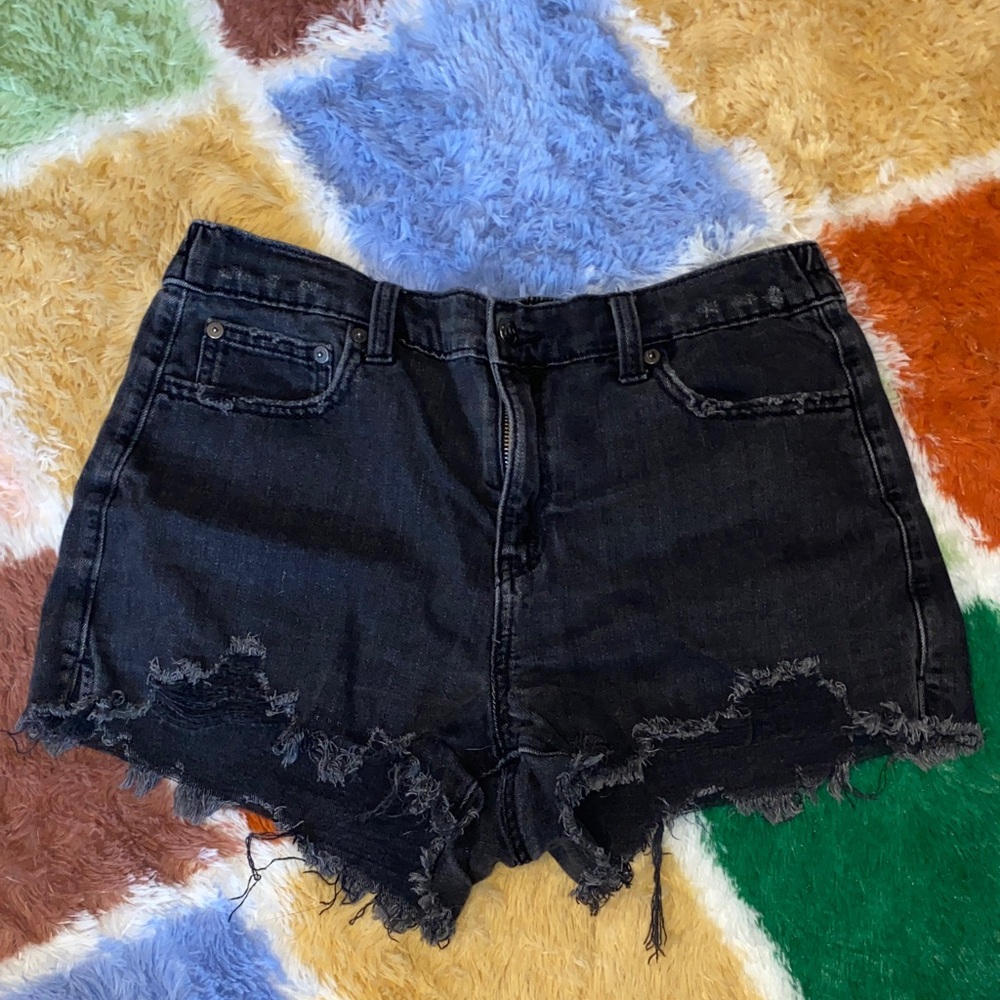 Aerie Black Distressed Denim Shorts Size Medium